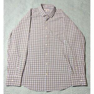 Peter Millar Summer Comfort Blue Brown Checked Long Sleeve Button Down Shirt XL